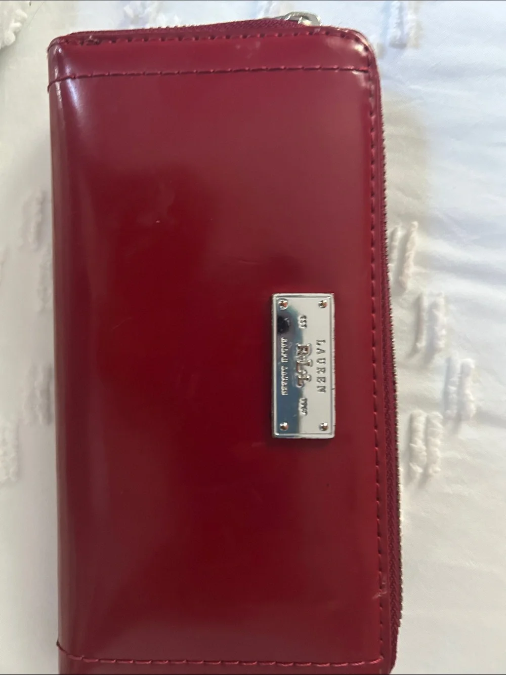 Lauren Ralph Lauren Patent Zip-Around Wallet in Deep Red